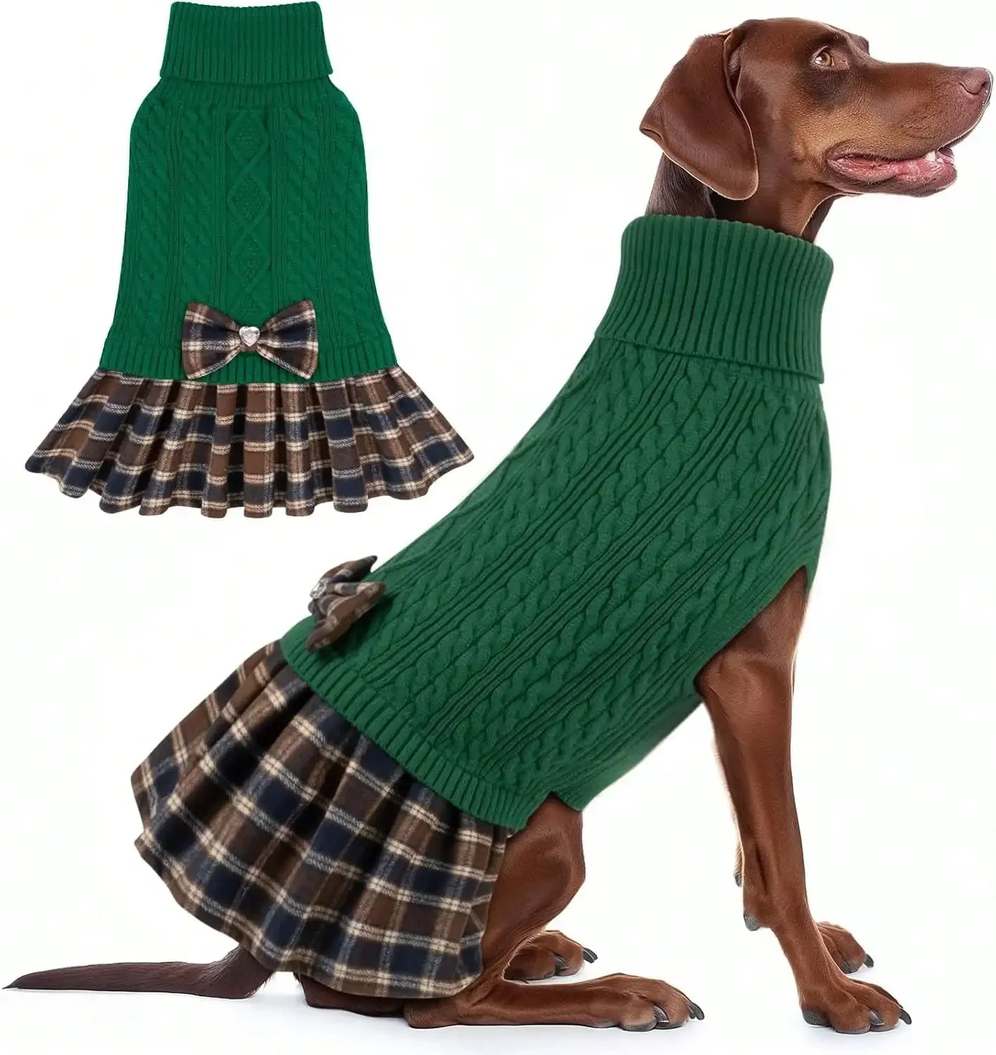 

Dog Sweater Soft Turtleneck Pet Sweater Dress Warm Pullover Pet Coats Thick Dogs Clothes With Bowtie Comfy Knitwear Dog S
