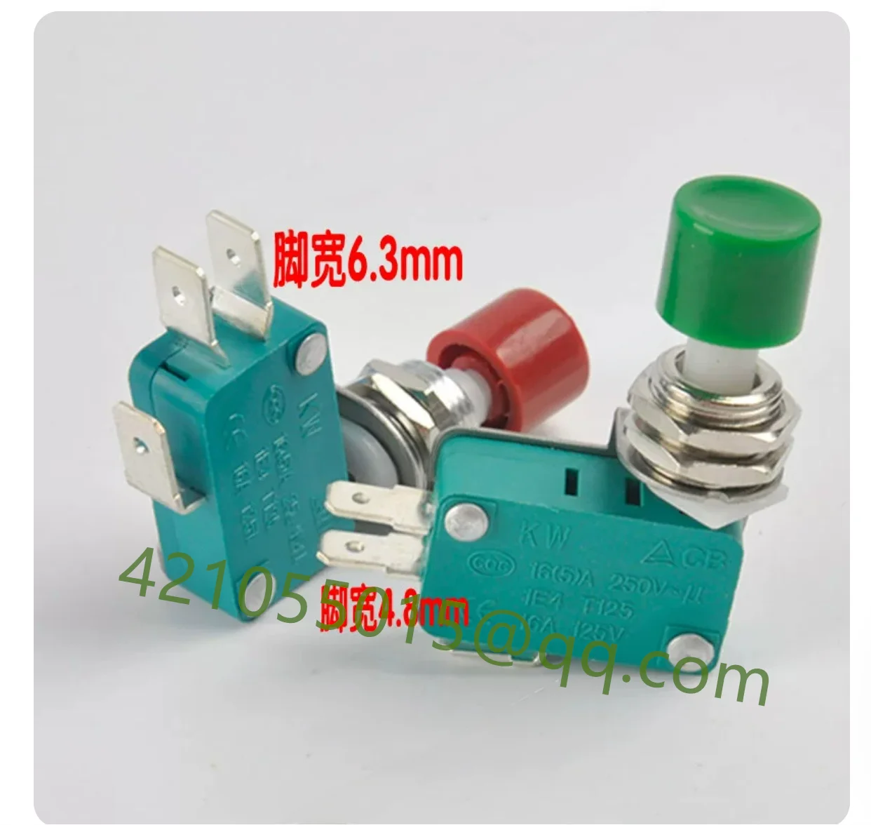 10 pieces, integrated circuit self reset jog button micro switch, DS438-448 red/green cap opening 12mm pin width 4.8/6.3