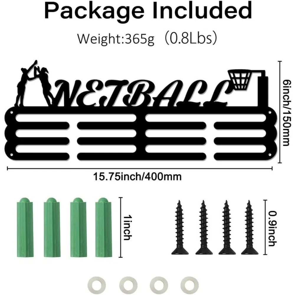 Netball Medal Holder Sport Display Ball Game Hanger Medal Trophy Display Rack Gift for Ball Game Lover Metal Lanyard Sturdy
