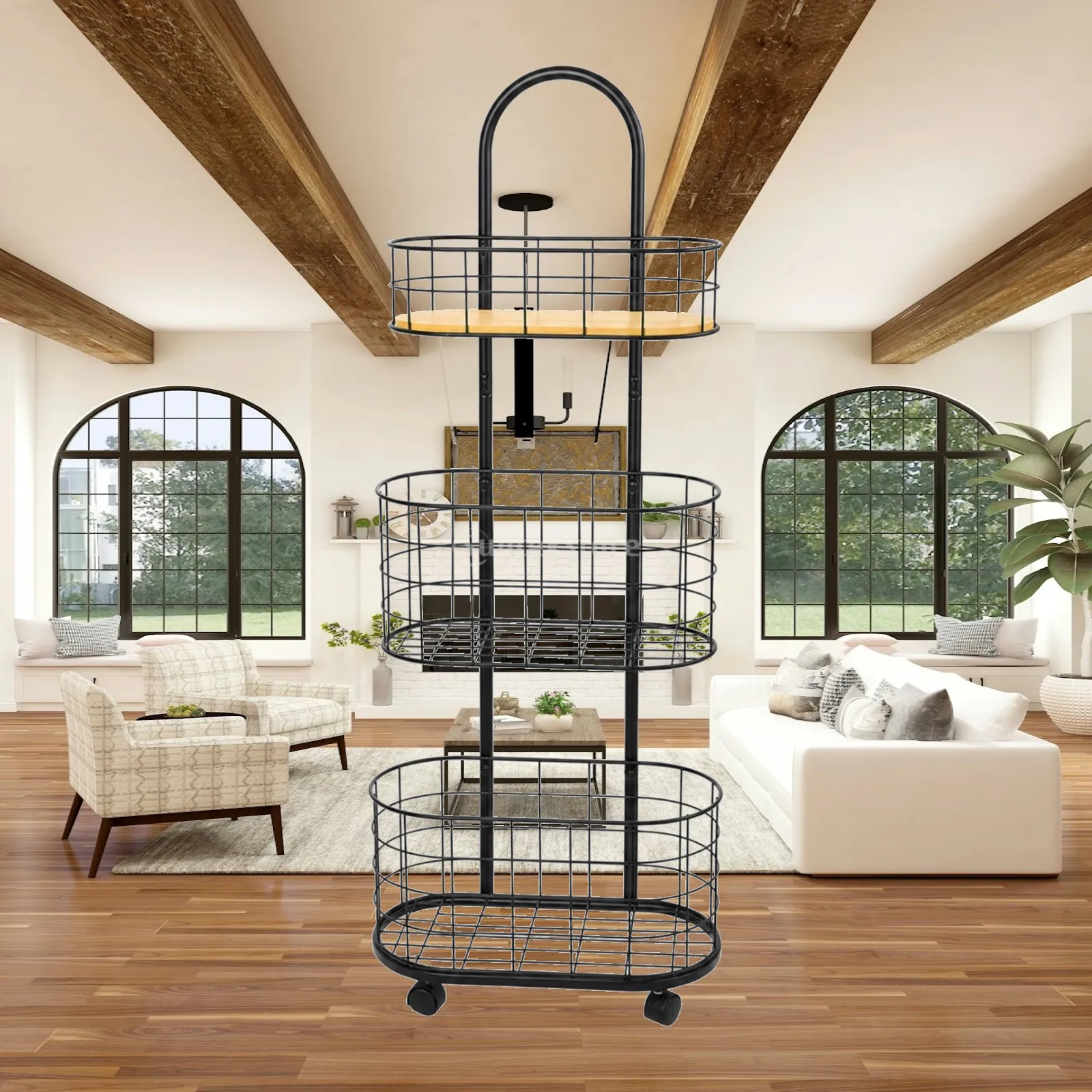 Laundry Cart with Handle 3-Tier Wire Basket Cart Multifunctional Breathable for Bathroom, Kitchen