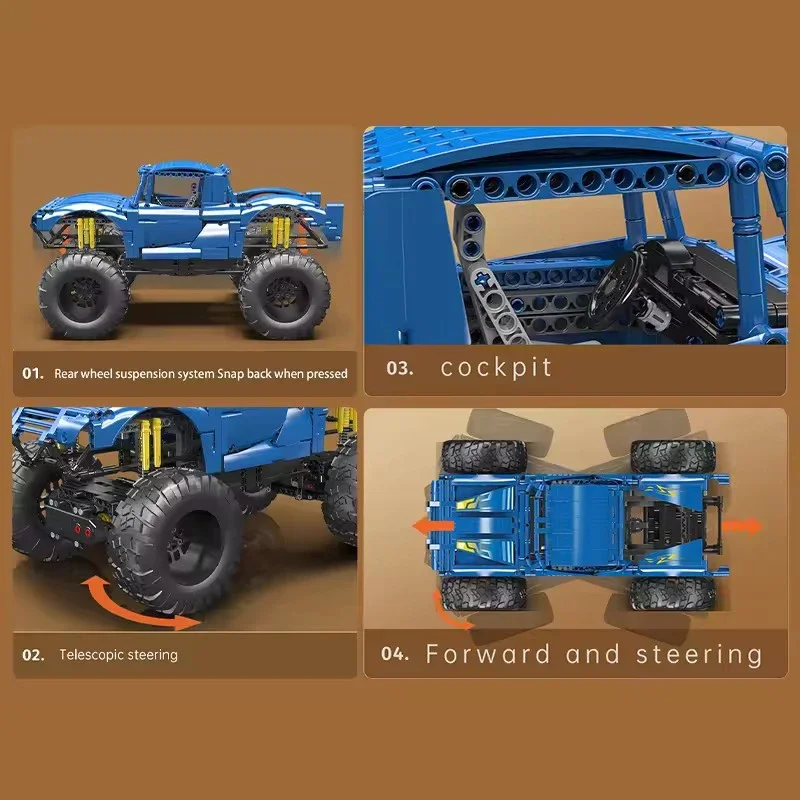 قالب الملك 18039 نموذج مركبة للطرق الوعرة 1454 قطعة مجموعة مكعبات البناء سلسلة التسلق لعبة للأولاد هدايا عيد الميلاد #5