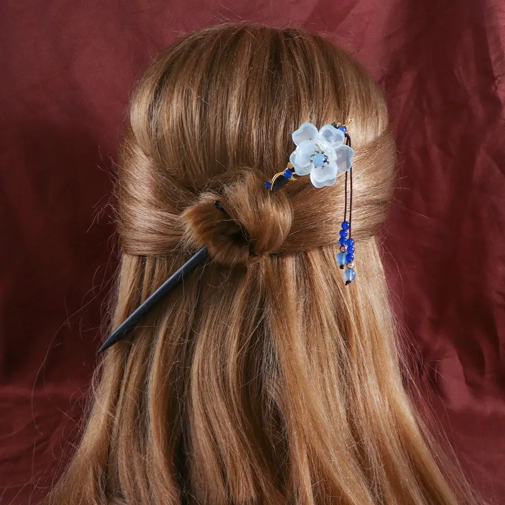 Simple Headdress Tassel Disk Hair Hanfu Ladies Wooden Hair Fork Flower Hairpins Hair Sticks Hair Accessories