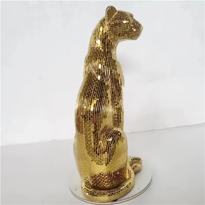 Gold Mosaic Leopard Statue Resin Sculpture for Home Hotel Office Decor Elegant Animal Art Piece