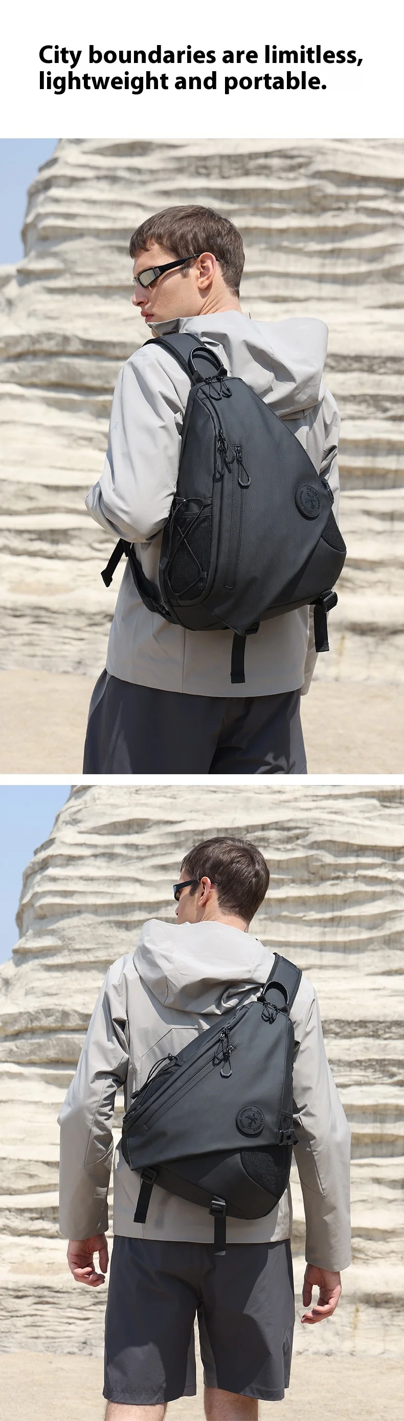 Bange Herren Einzelschulter-Brusttasche, Modische Leichte Crossbody-Tasche, Wasserdichte Große Kapazität Freizeitrucksack – Detail 2