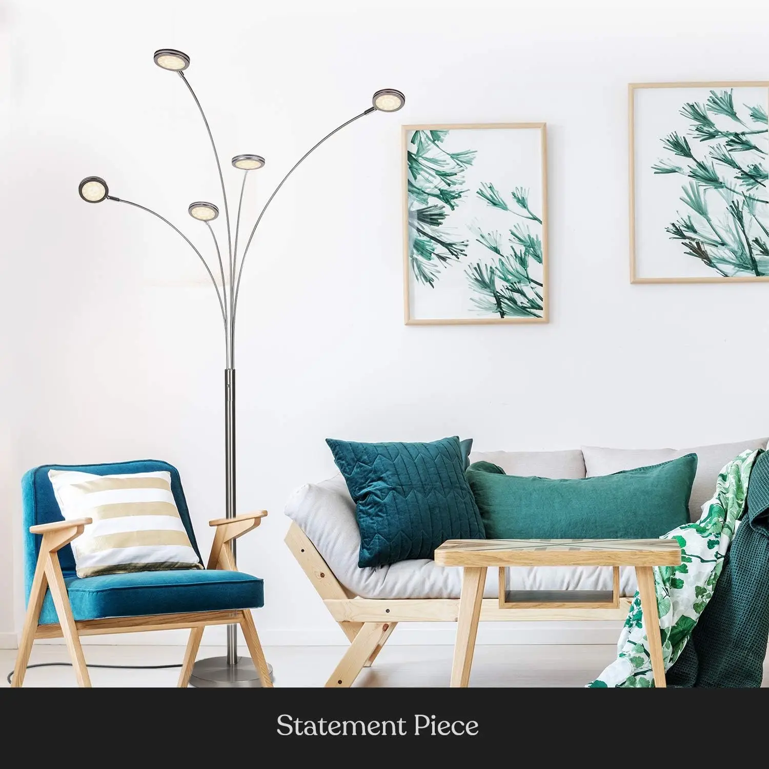 

Торшер для гостиной, Торшер в виде дерева с 5 регулируемыми кронштейнами, Торшер с несколькими головками и гибкими вращающимися светодиодами