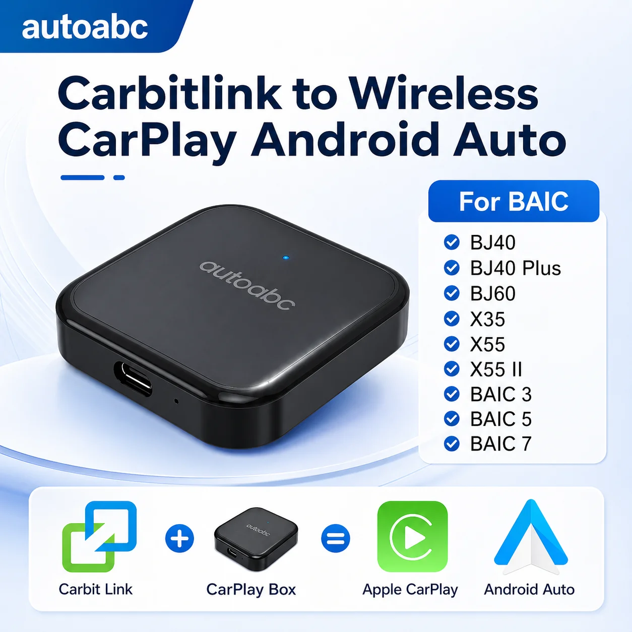 

Carbitlink to Wireless CarPlay Car Navigation Plug & Play Car Carbit link For Baic X55 Geely Jetour Changan Chery DongFeng