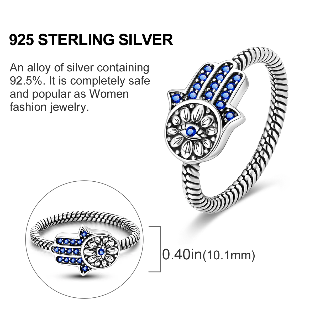 Gold Plated 925 Sterling Silver Evil Eye Adjustable Ring, Gift