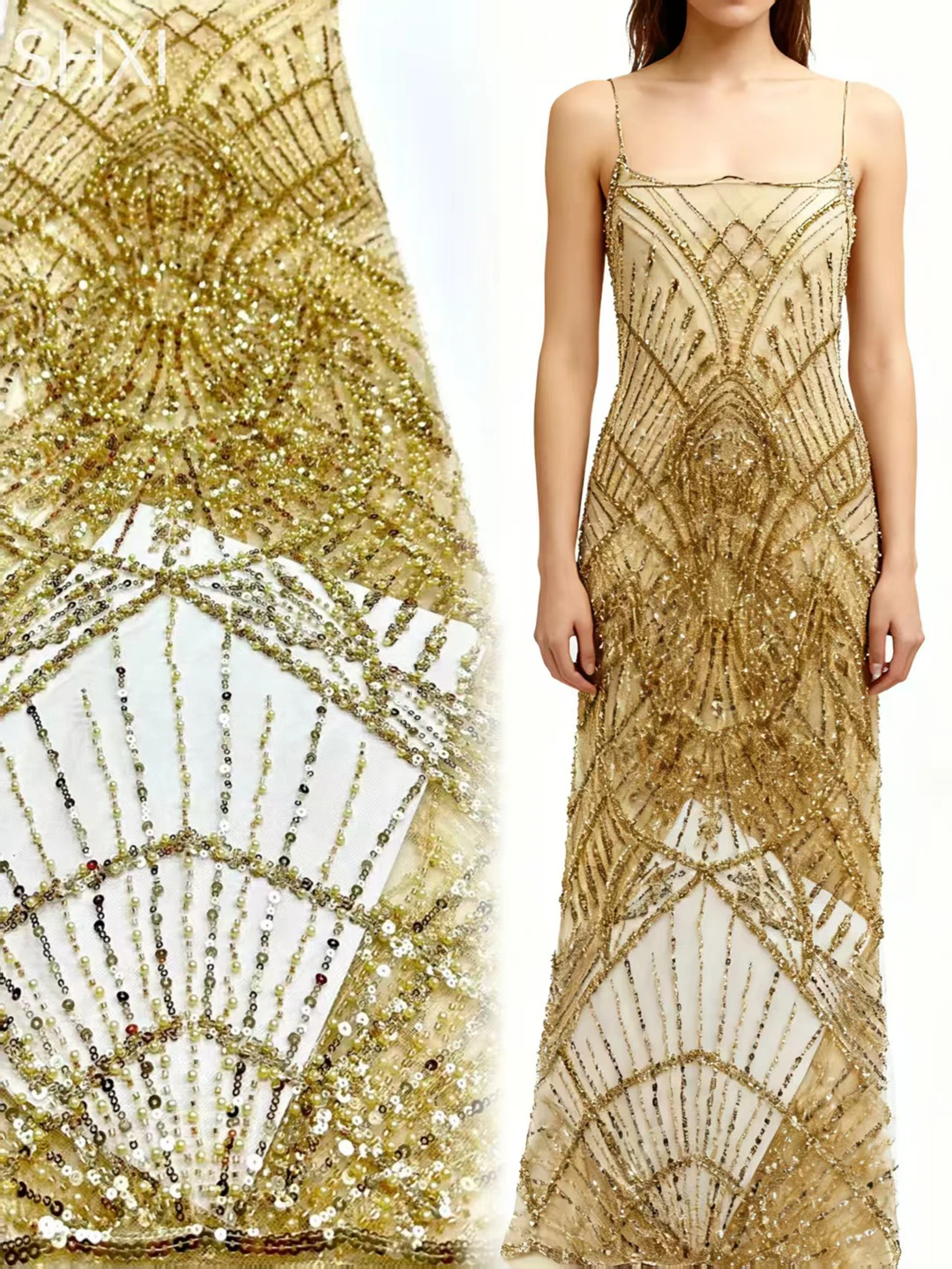 

French Lace Fabrics 2026 High Quality African Beaded Embroidered Nigerian Sequins Tulle Lace 5 Yards For Sewing Party Dresses