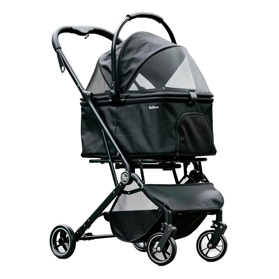 

4-Wheel Oxford Eco-friendly Pet Stroller for Small/Medium Dogs 33 Lbs Capacity One-Click Fold Draggable Removable Carrier