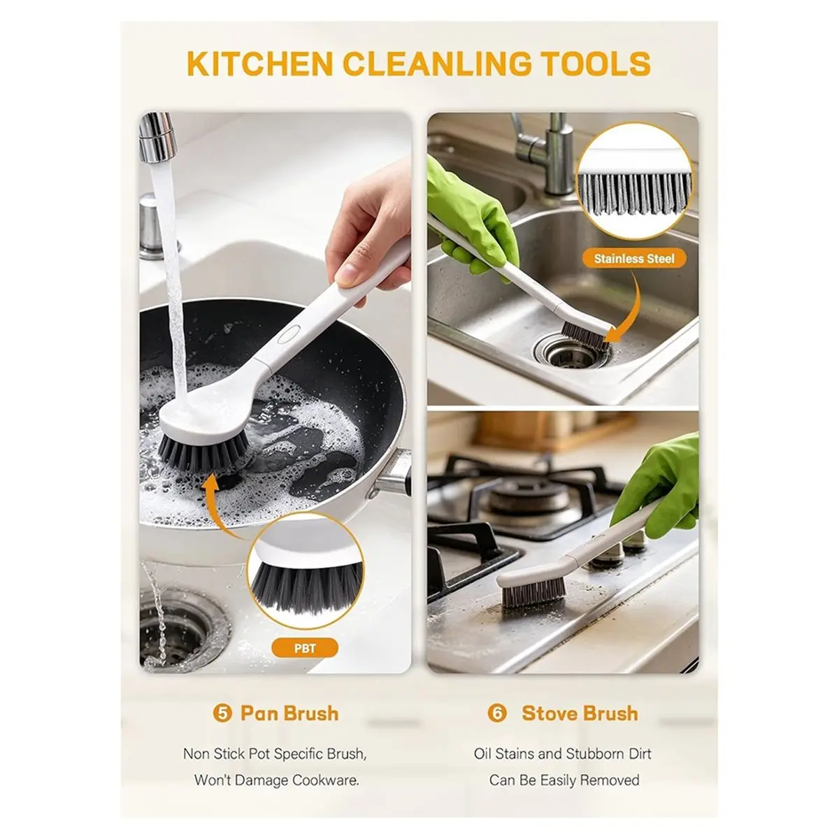 7 Pack Kitchen Cleaning Dish Brush Set with Storage Box for Pan Bottle