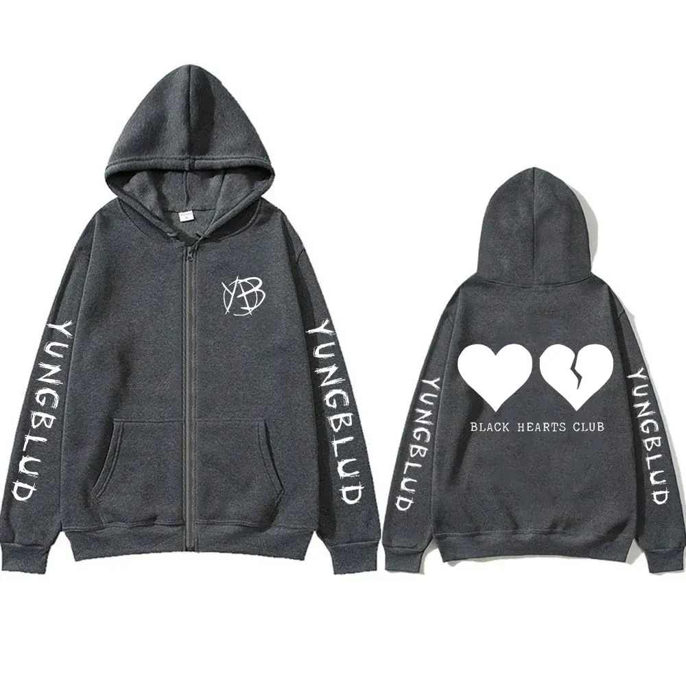 Singer Yungblud Black Hearts Club Zipper Hoodie Male Fleece Cotton Zip Up Hoodies Men Women Rock Vintage Oversized Zip Up Jacket