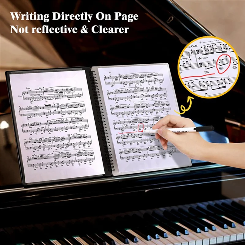 Sheet Music Folder, 60 Pages Capacity, Sheet Music/Holder,Fits Letter Size A4, Writable &