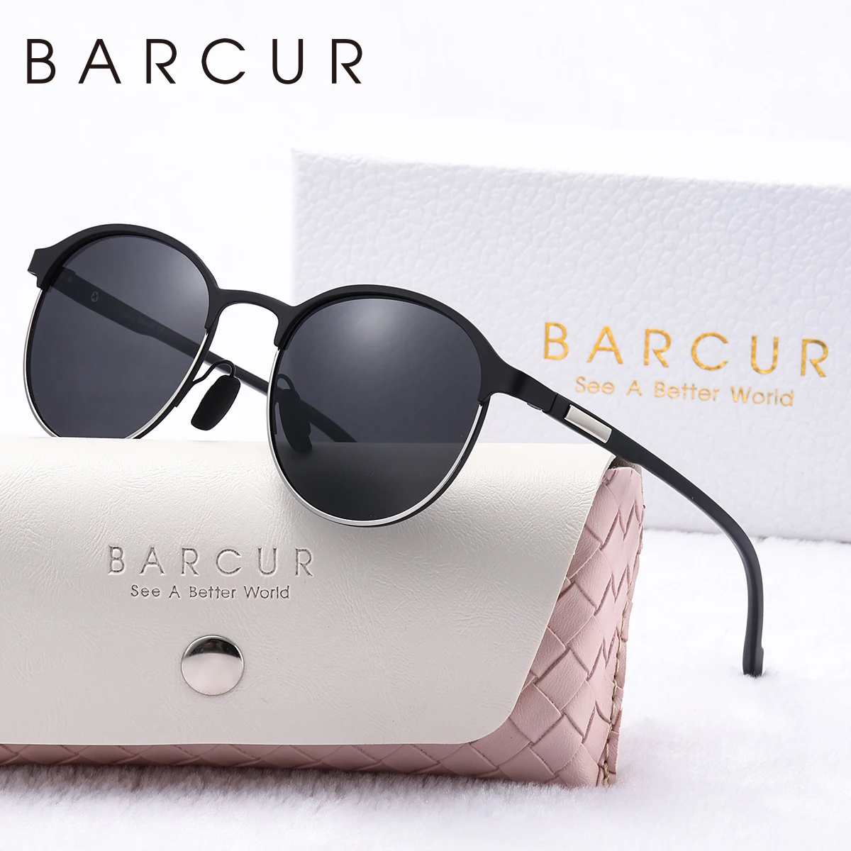 BRACUR Delicate Black Circle Women Sunglasses Retro Metal Style UV400 Polarized Sunglasses Giving Girls Most Personalized Gift