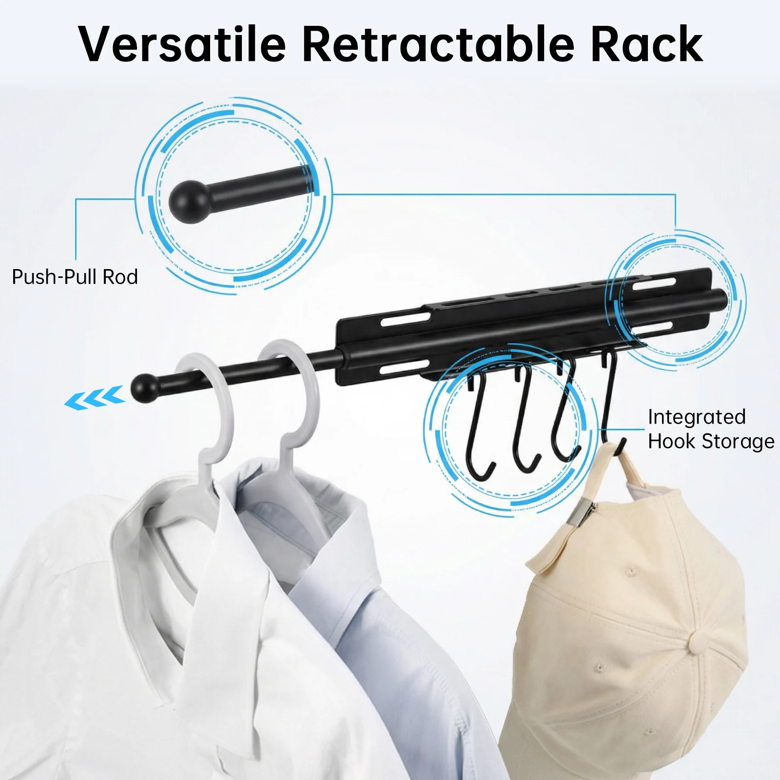 12.2 inch Wall Mounted Valet Rod for Laundry Room / Bathroom / Hanging Clothes / Closet Pull Out Carbon Steel Closet Rods