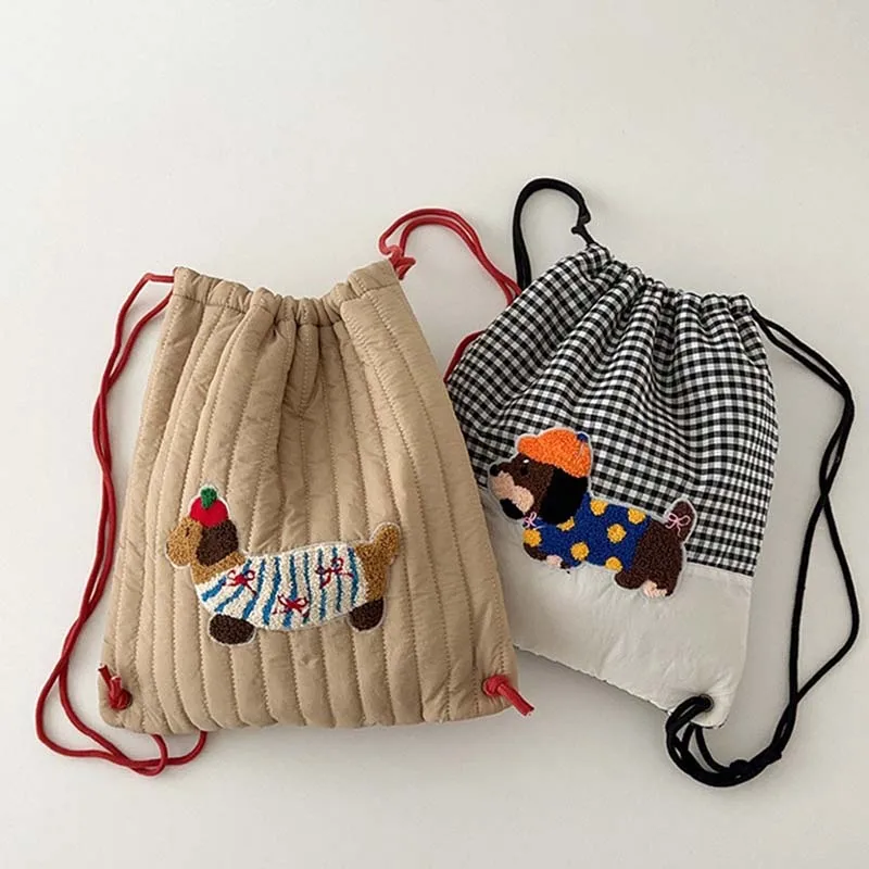 Mochilas coreanas para niños y niñas, bolso de hombro Simple con cordón, mochila escolar a la moda para cachorros, otoño e invierno, 2024