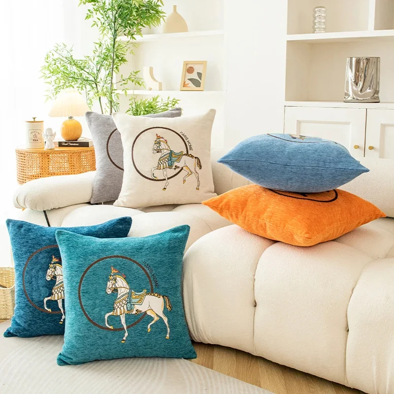 Horse 45cm Throw Pillow Cushion Covers Pack Of 1 Pcs Luxury Horse Embroidery Modern Style Couch Sofa Pillow Covers - view 6