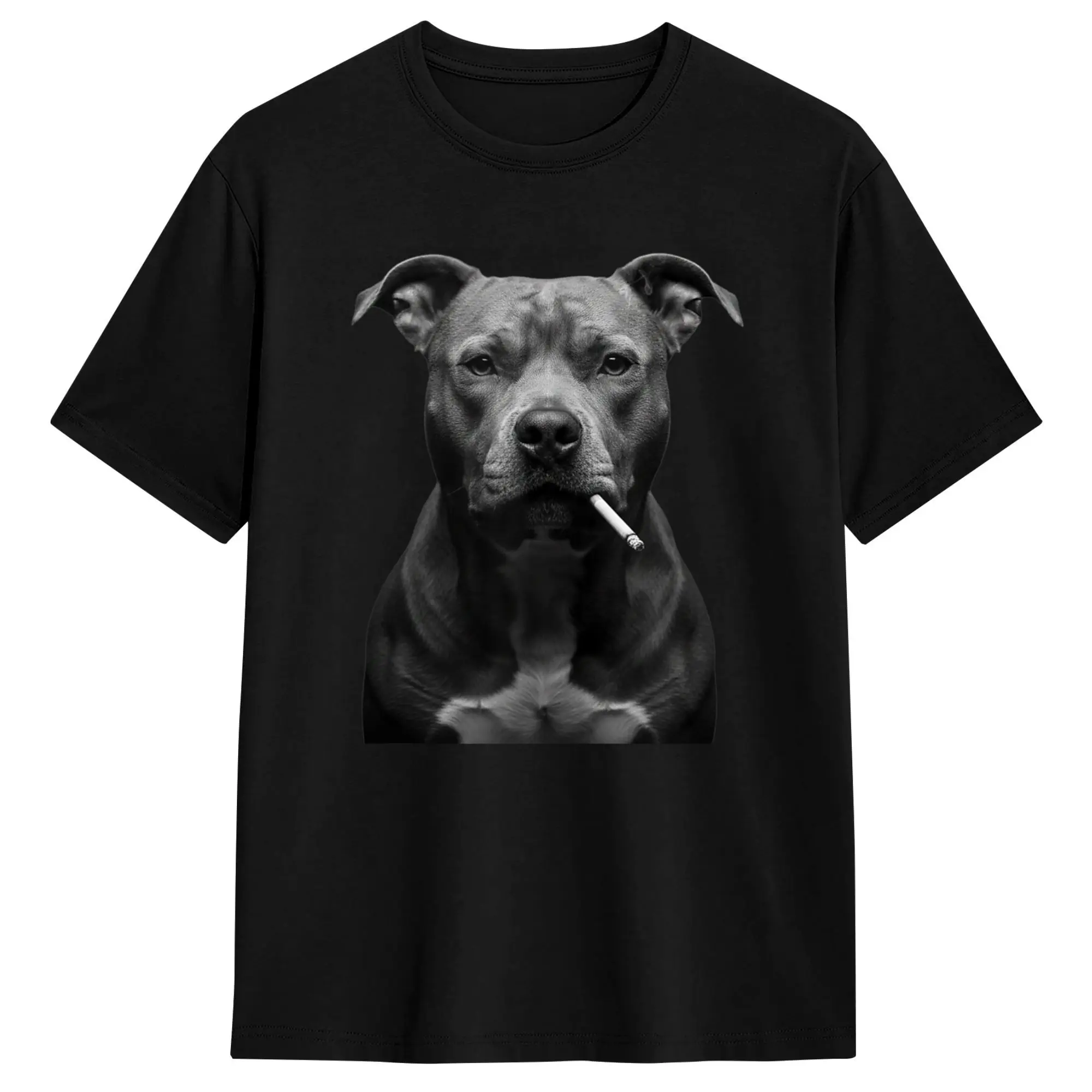 Tough Pitbull Dog Black White Canine Portrait Design Cotton T Shirt For Men Beach Vintage T-Shirts Hip Hop Tees Big Size Clothes