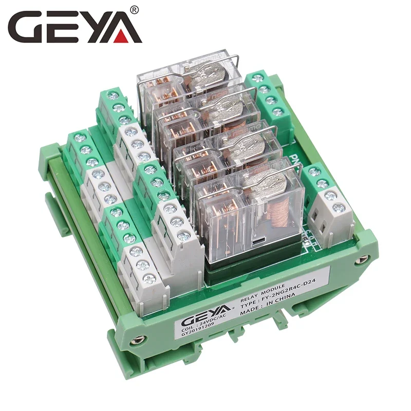 GEYA 2NG2R 4 Channel Relay Module Din Rail Type 2NO 2NC Electronic DPDT Switch 12V 24V Relay Board