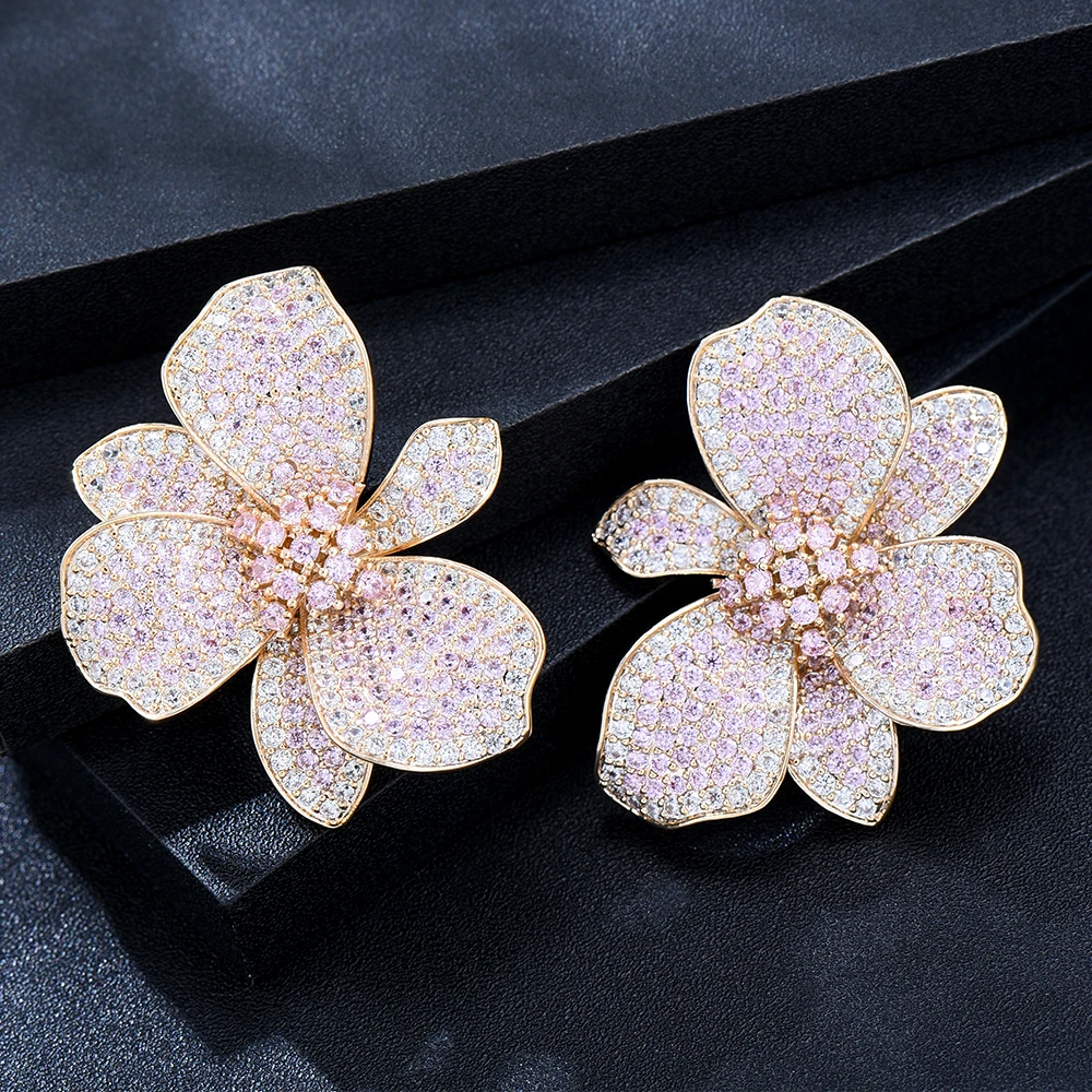 GODKI NEW Trendy Luxury Flowers Cluster Stud Earrings For Women Wedding Cubic Zircon Crystal African Dubai  Bridal Earring