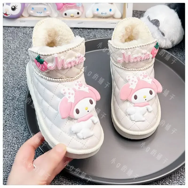 Sanrio Anime Kawaii Ins Kuromi botas de nieve cálidas para niños, dibujos animados lindos, My Melody, zapatos casuales, regalos para niños, Invierno