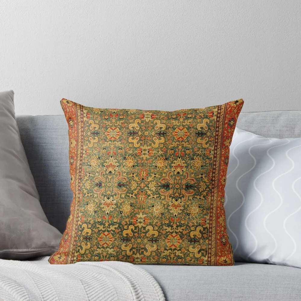 

Tabriz Green Orange Rug Print Throw Pillow Cusions Cover Sofa Cushion pillow