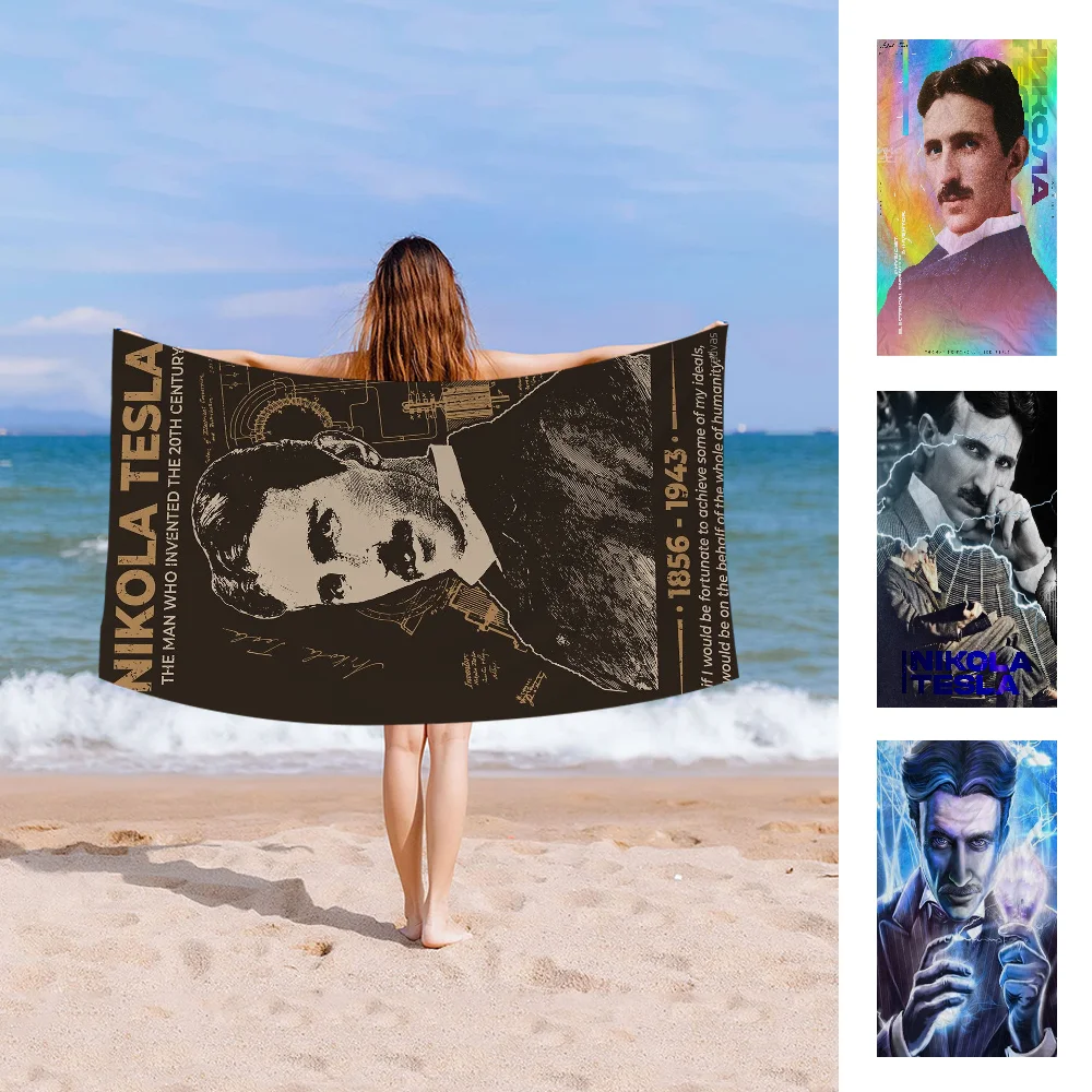 

Famous Scientists Nikola Tesla Beach Towels Shower Towel Sauna Travel Spa Microfiber Quick Dry Gym Accessories Cute Room Decor