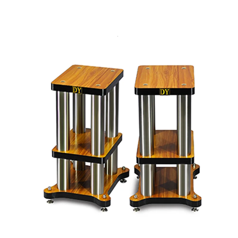 DY-04 de alta fidelidade shock absorber surround suporte estante alto-falante stands bandeja placa de apoio metal madeira maciça base rack (1 par)