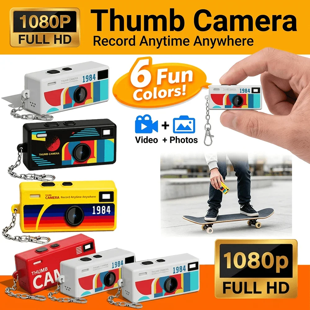 

Hot Retro Mini Keychain Thumb Camera 1080P HD Recorder Built-in Flash Auto Focus 130° Wide Angle Lens LCD Screen Portable Camera