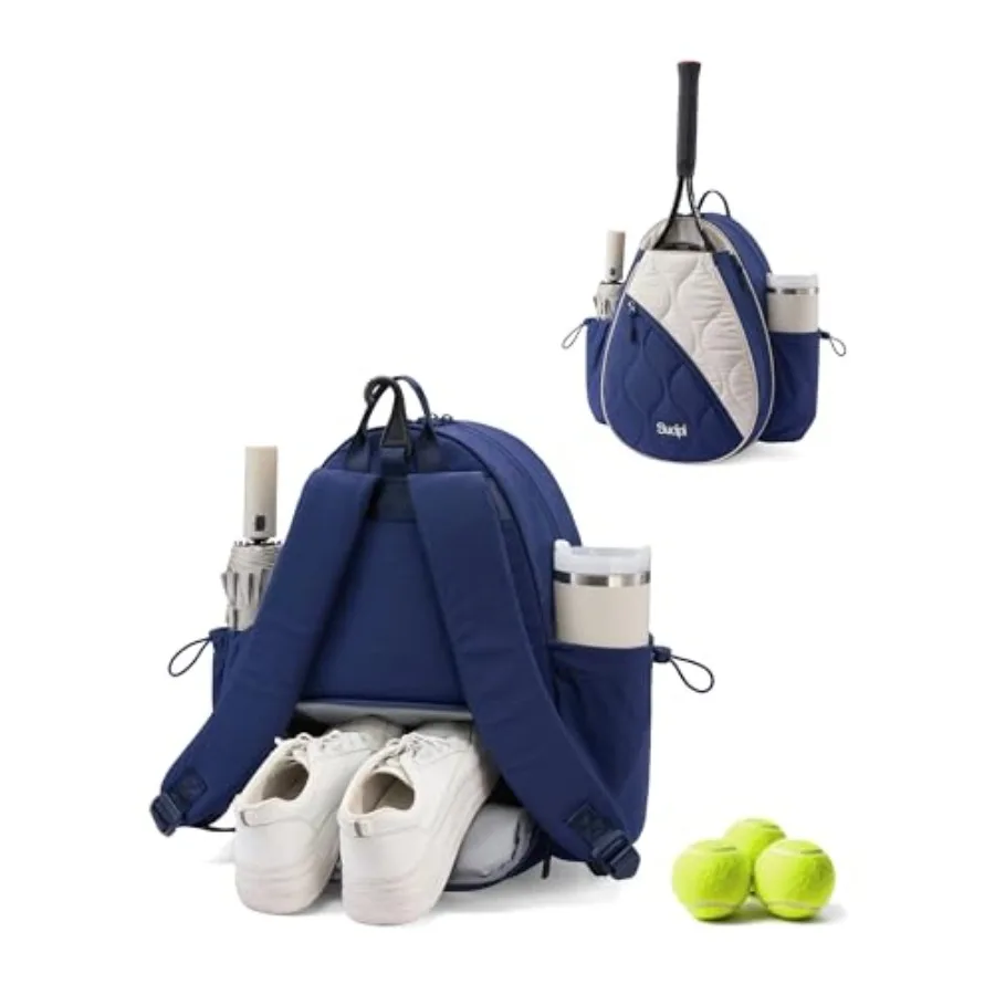 

Tennis Bag for Women and Men: Water-Resistant Polyester Black Lightweight Machine Washable Racket Backpack for Tennis Picklebal