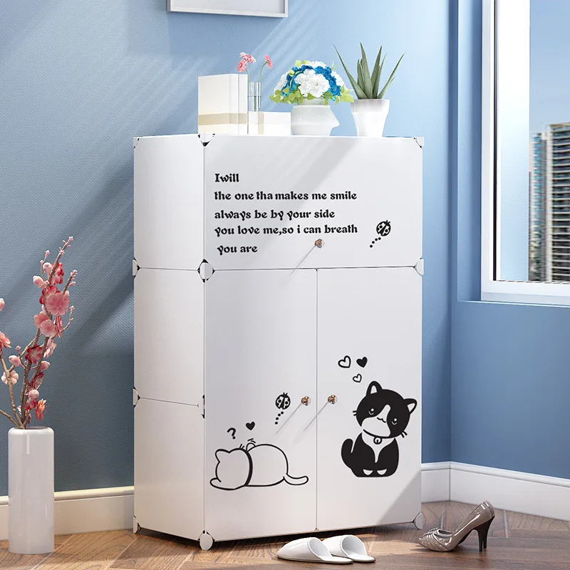 New simple plastic shoe cabinet with opposite door, creative home combination, shoe sorting, minimalist cartoon sticker shoe rac