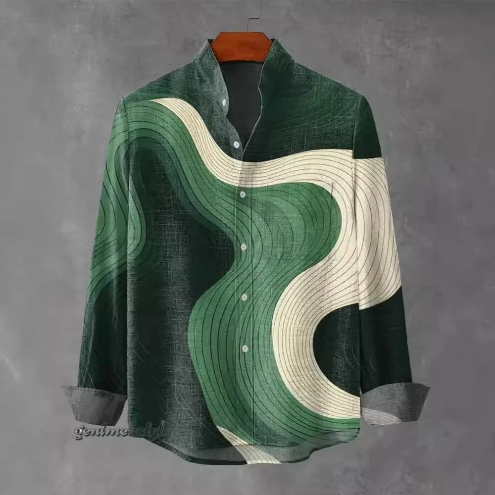 Premium Quality Men's Shirt with 3D HD Irregular Stripes Print Long Sleeve for Sophisticated Spring Autumn Fashion
