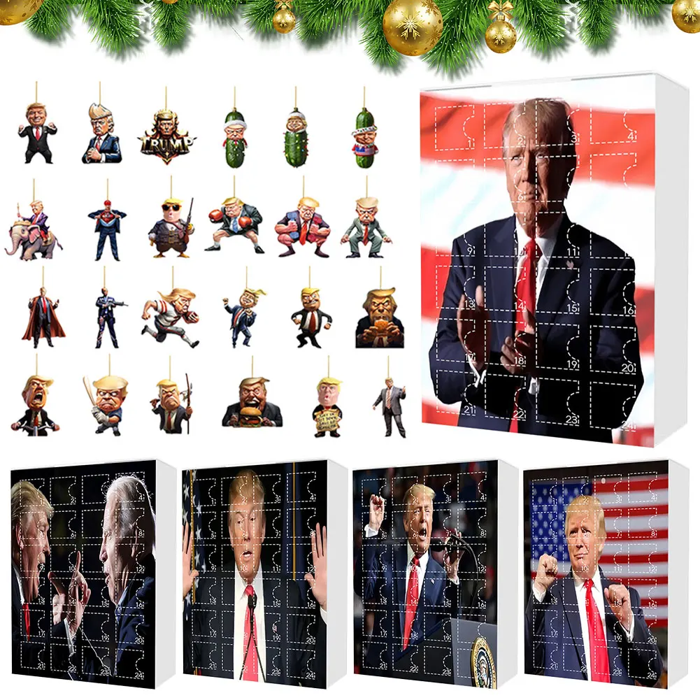 Calendario per il conto alla rovescia di Natale da 24 giorni Ornamento di Natale Trump Calendario dell'Avvento di Natale Decorazioni per l'albero da appendere di Natale