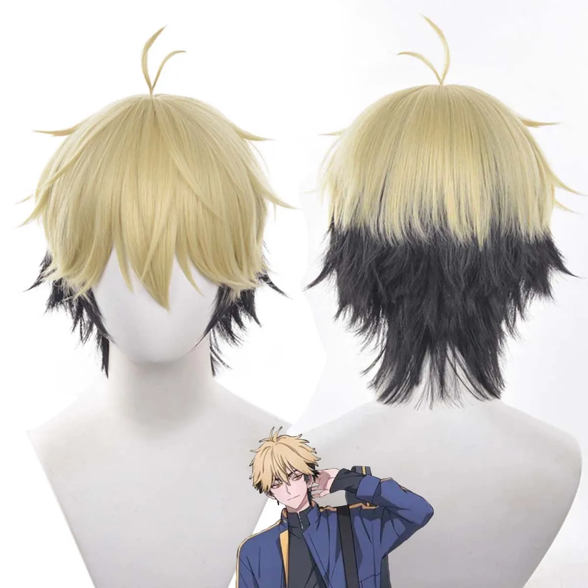 Men Anime Link Click Felix Cosplay Wig Heat Resistant Synthetic Blonde Mix Black Short Hair For Halloween Party Props