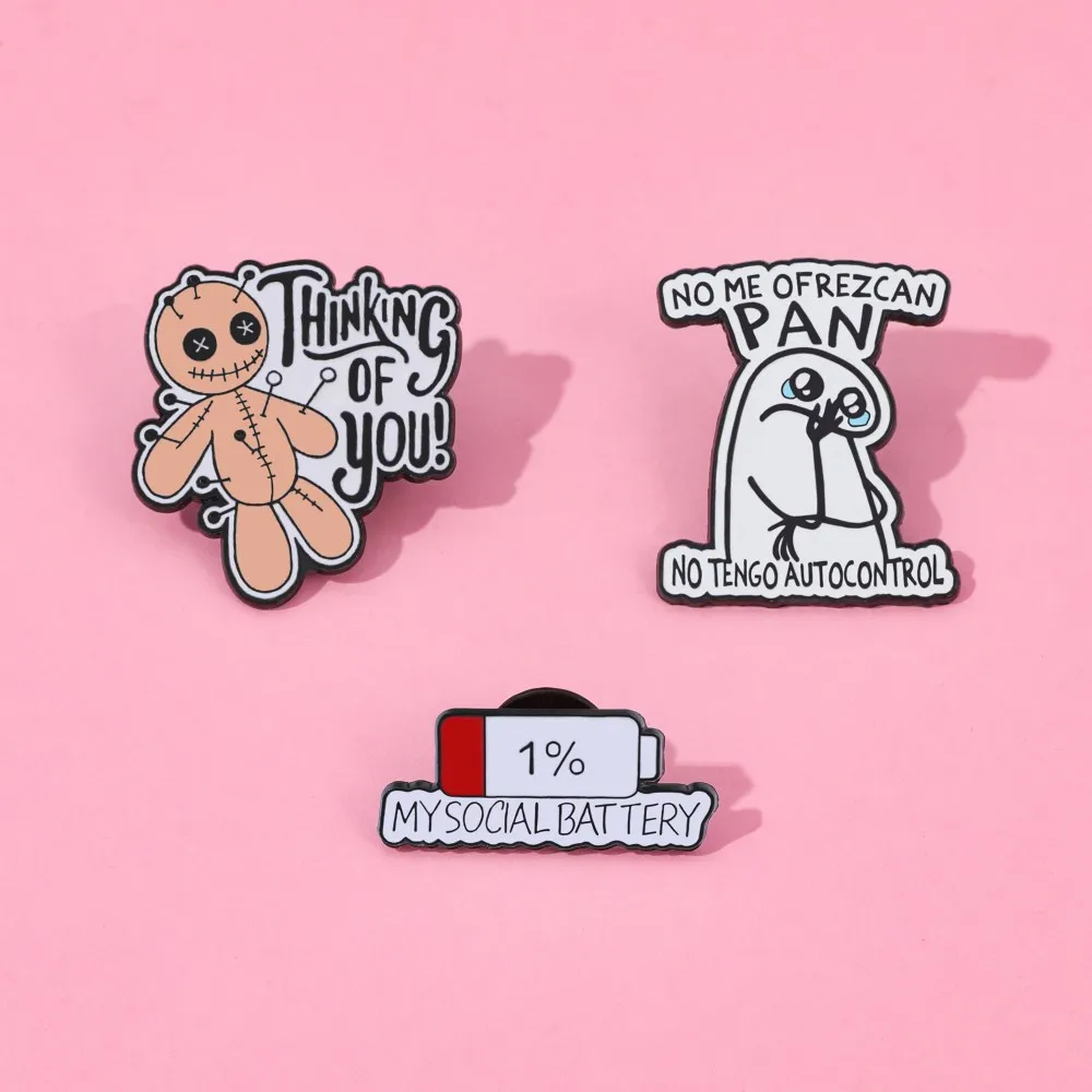 1 Set Creative Personalized Funny English Quotes Small Character Designs Metal Badges Low Battery Alloy Brooches Accessories