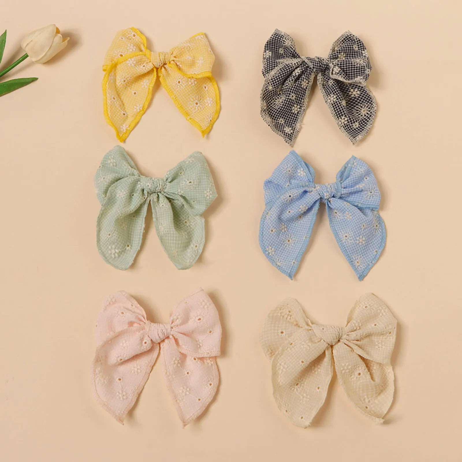 

36pc/lot Floral Embroidered Bow Hair Clips Fable Bow Baby Girls Side Clips Kids Plaid Barettes Female Hairgrips Headwear Bulk