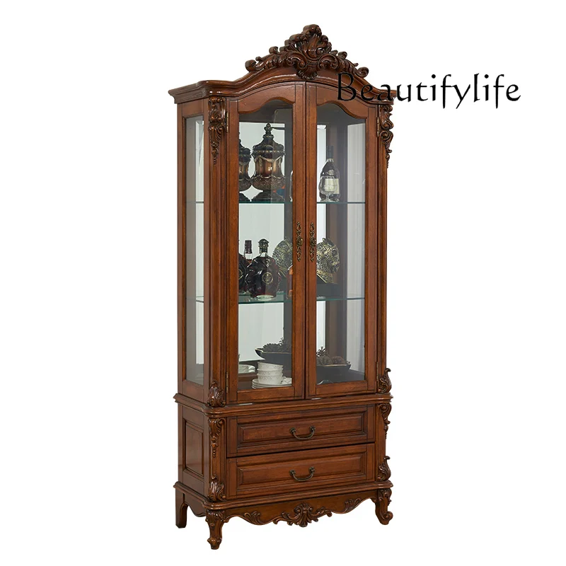 

American wine cabinet dining side cabinet integrated entrance partition cabinet glass double door high-end all solid wood