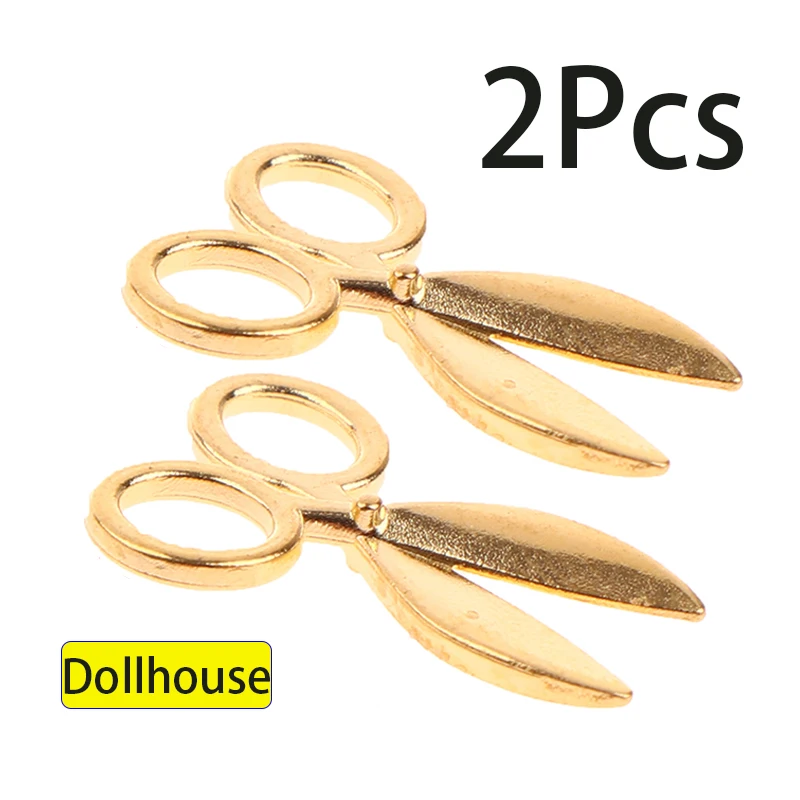 2Pcs 1:12 Dollhouse Mini Silver/Gold Metal Scissors Model Furniture Accessories For Doll House Decor Kids Pretend Play Toys