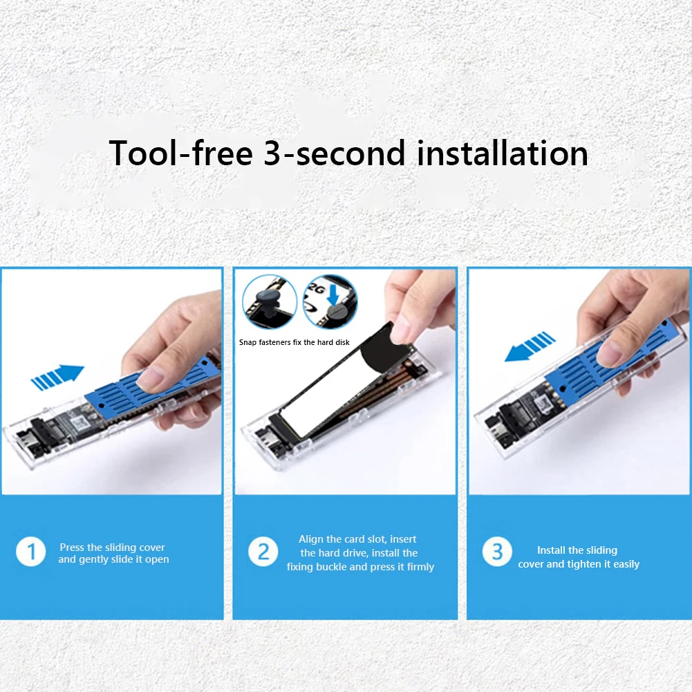 M.2 NVME/NGFF กรณี Dual Protocol Solid State Drive 10Gbps M.2 ถึง USB 3.2 Gen2 อัจฉริยะ Digital Hard Drive กรณี
