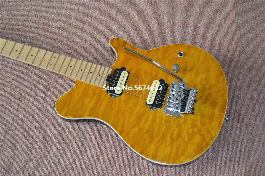 The 2022 customized yellow waterripple electric guitar dual vibrato zebra pickup costs free shipping