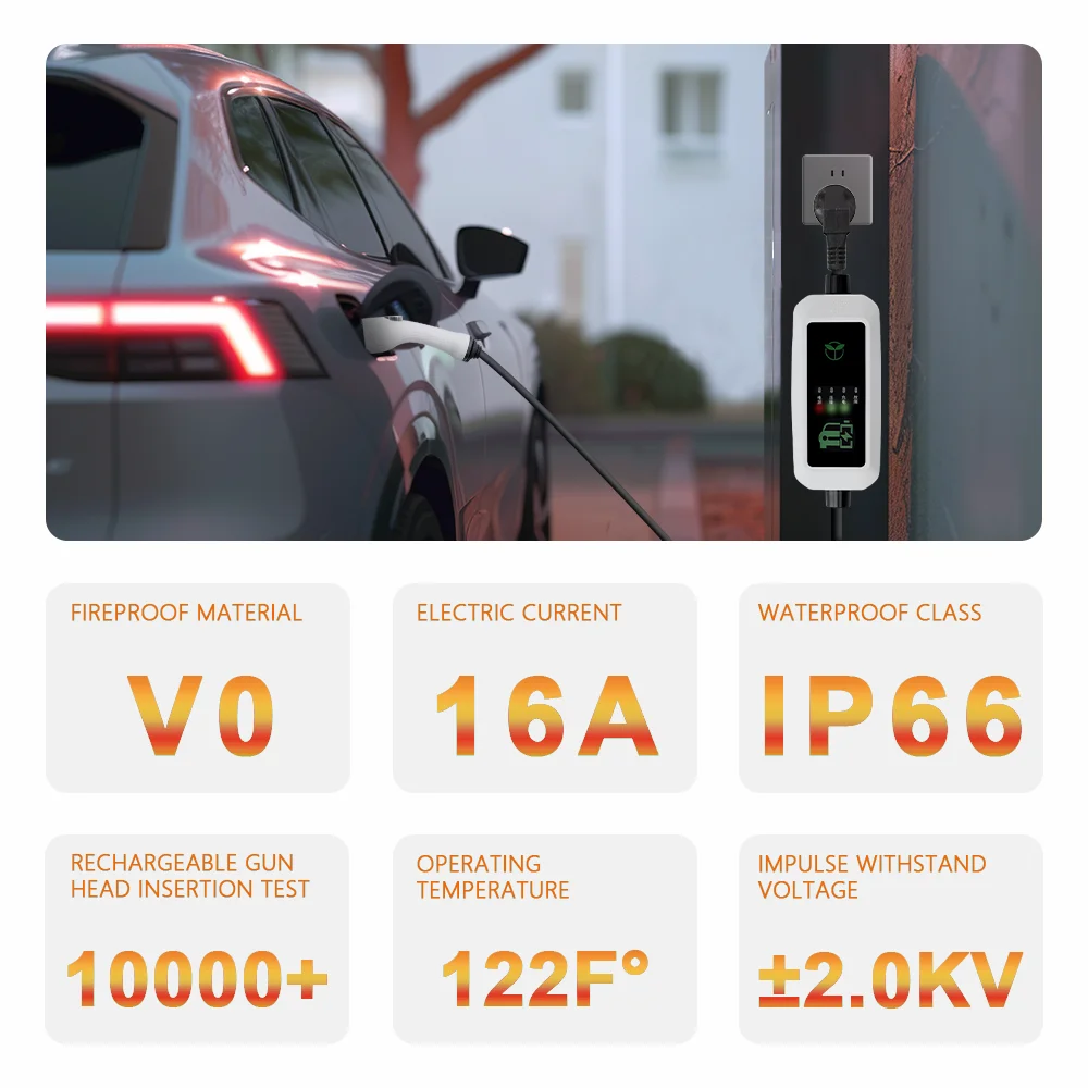 EV ポータブル充電器 Type2 / GB/T プラグコネクタ 16A 1 相 3.5KW Type1 5 メートルウォールボックス充電ステーション電気自動車用 UL プラグ