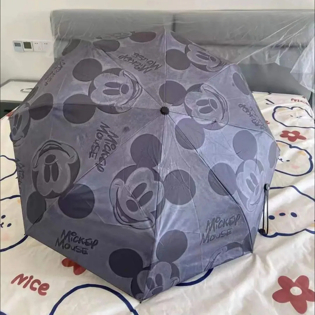 Disney Mickey Umbrella Kawaii Cartoon Mickey Mouse Rain Sun Umbrella Manual Automatic Folding Portable Camping Travel Umbrella