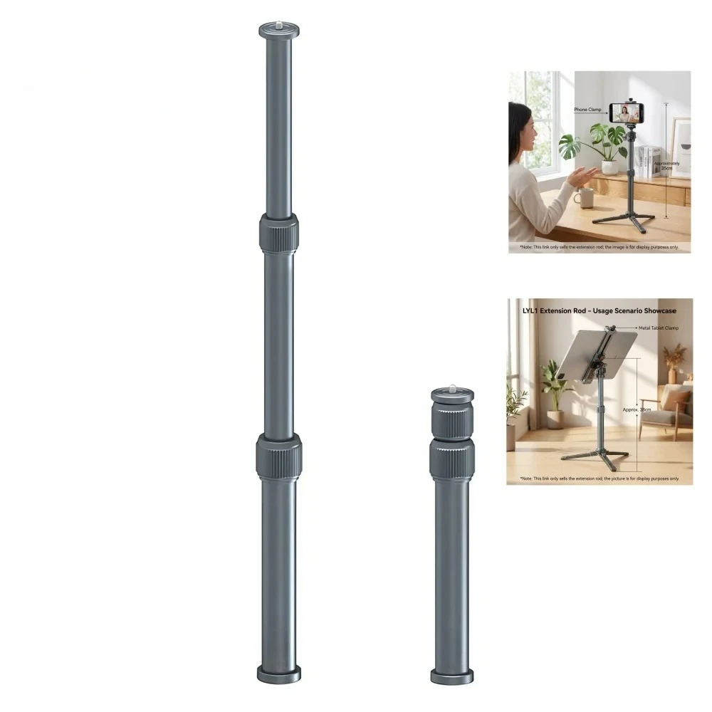 All Metal Aluminum Alloy Tripod Stand with Central Axis Extension Rod Stretchable Desktop Selfie Stick