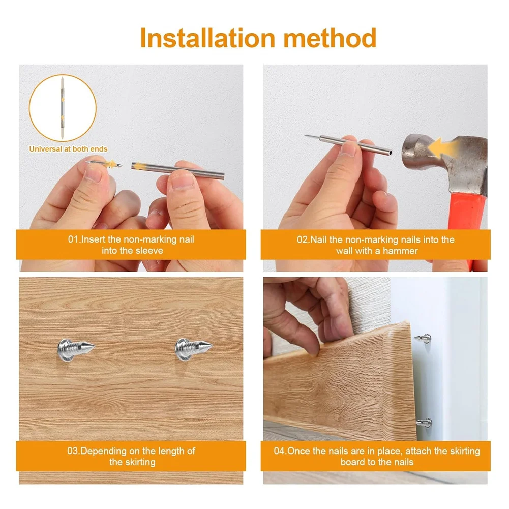 

【NOW SAVE】400Pcs Double Head Skirting Nails With 4 Tools - Invisible Seamless Baseboard Screws For Solid Wood Trim