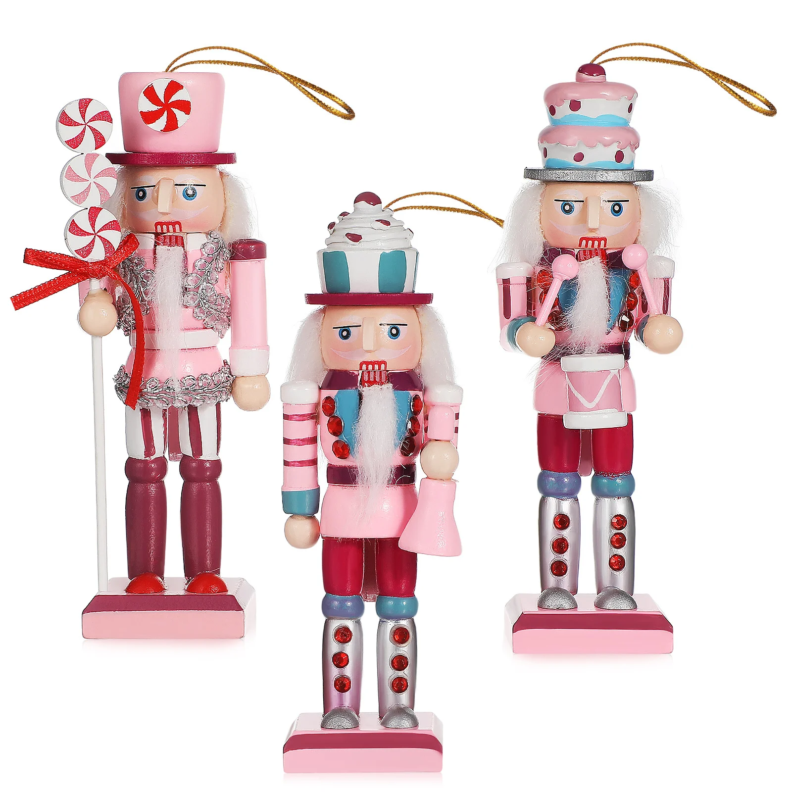 

3Pcs Nutcracker Christmas Decoration Wooden Xmas Decorative Figure Festive Home Display Mantel Table Centerpiece Supply