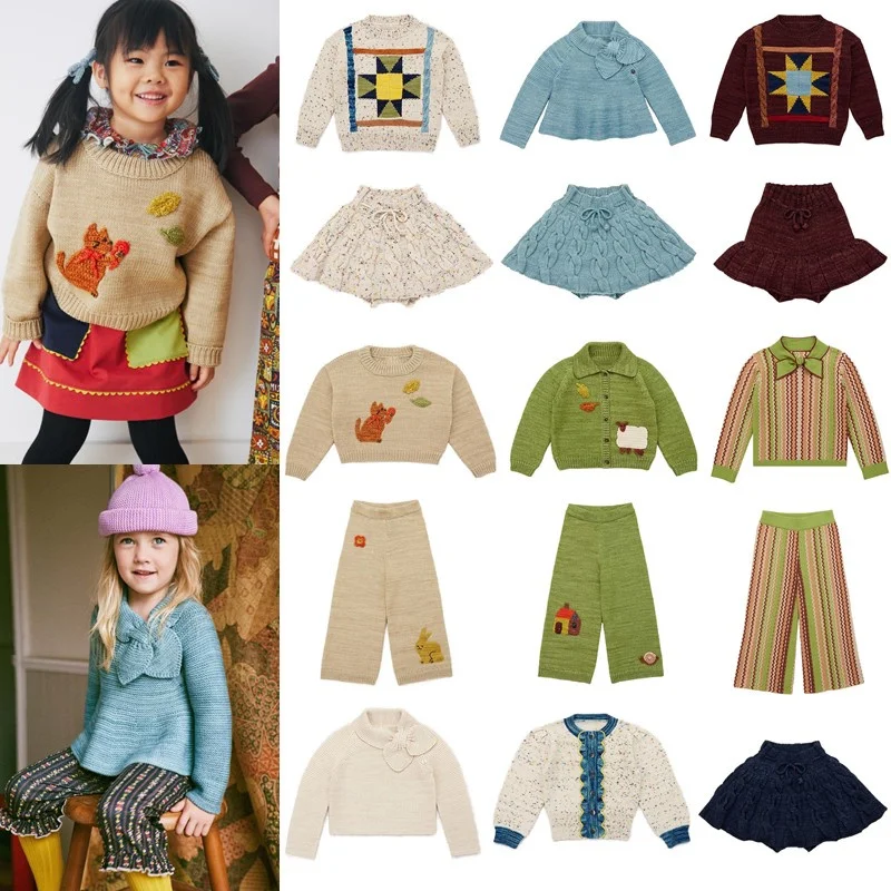 Kids Girl Sweaters 2024 Winter Long Sleeve Fashion Knitted Pullover European Child Knit Skirt Pant Clothes