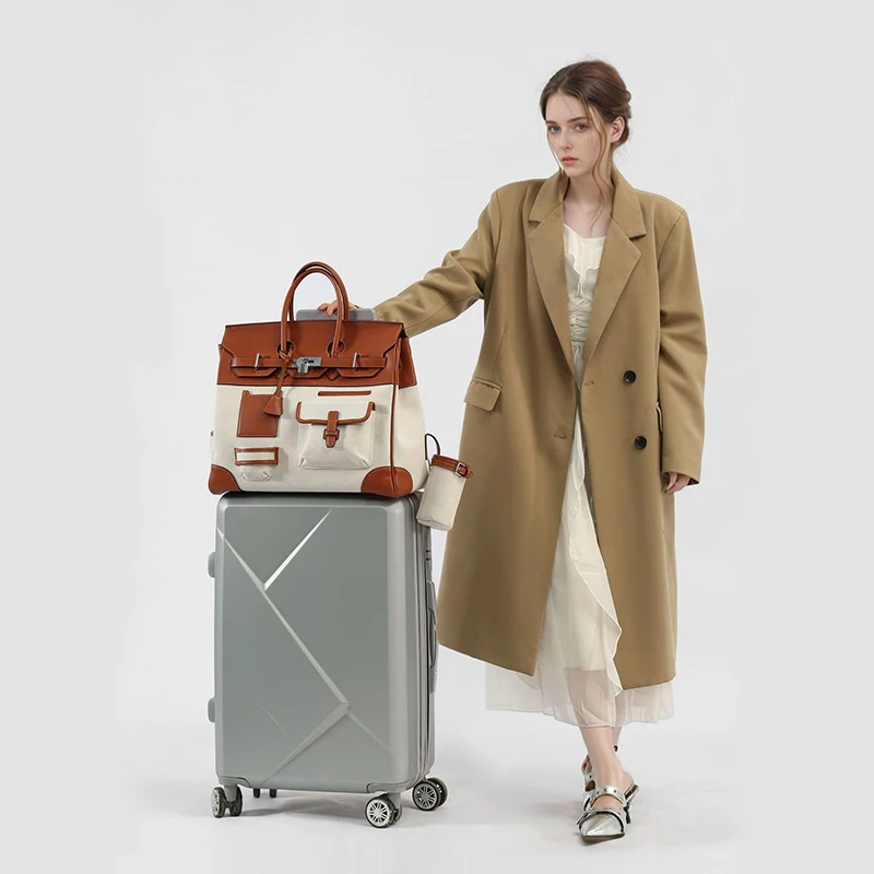 جديد التباين قماش اللون مطابقة المحمولة اضافية كبيرة البلاتين حقيبة الترفيه حقيبة السفر حقيبة الكتف متدلي