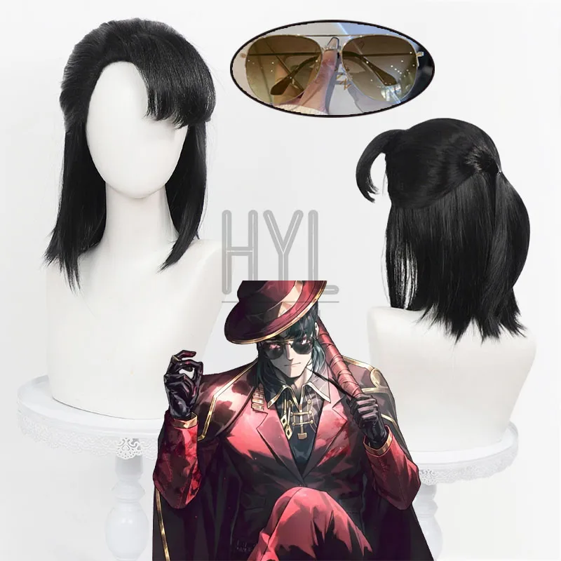 Game Limbus Company Commander Meursault Cosplay Wig Black Long Synthetic Hair Glasses For Women Men Halloween Costume Party