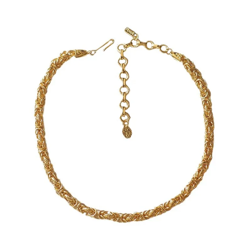 

1920s American Costume Jewelry Anti-rust Genderless 18K Gold Filled Knitted Chain Neck Choker Antique Women Men Necklace Jewelry