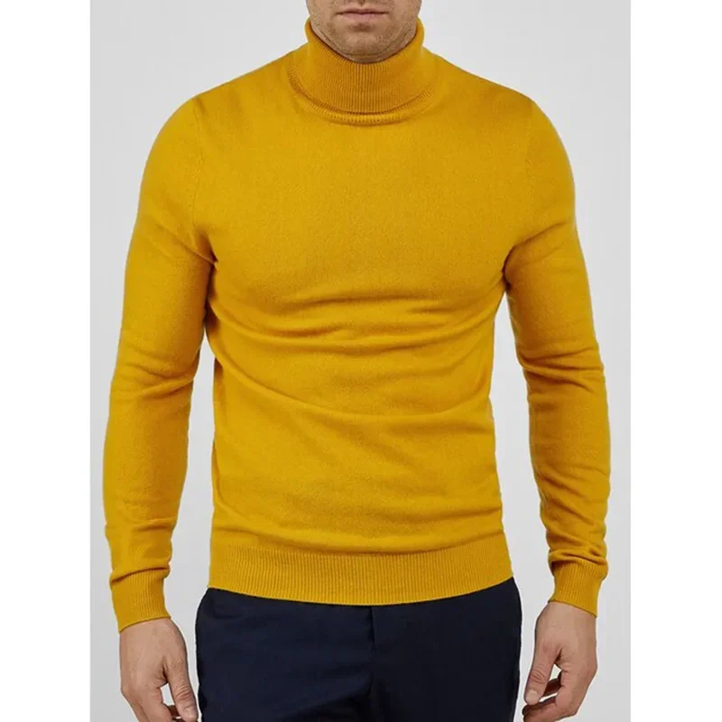 European and American Men's New Fashion Simple Solid Color High Neck Base Knitted Sweater for Autumn and Winter.