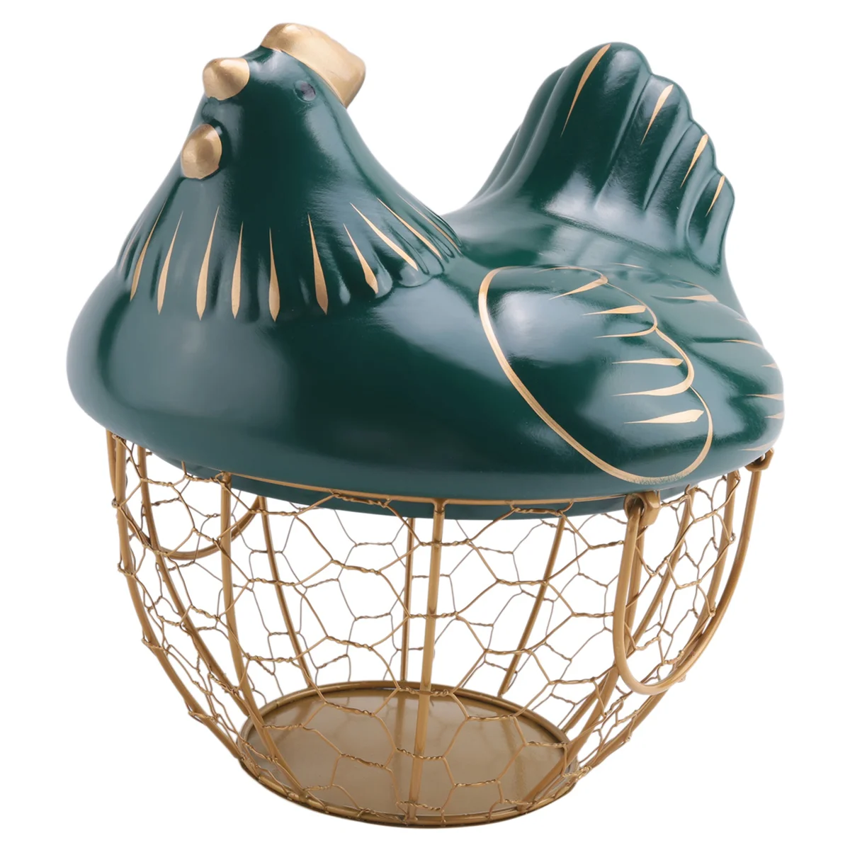 

JLMC Egg Storage Basket Metal Wire Fruit Basket with Chicken Shape Lid Ceramic Egg Holder, Storage Holds 30 Eggs
